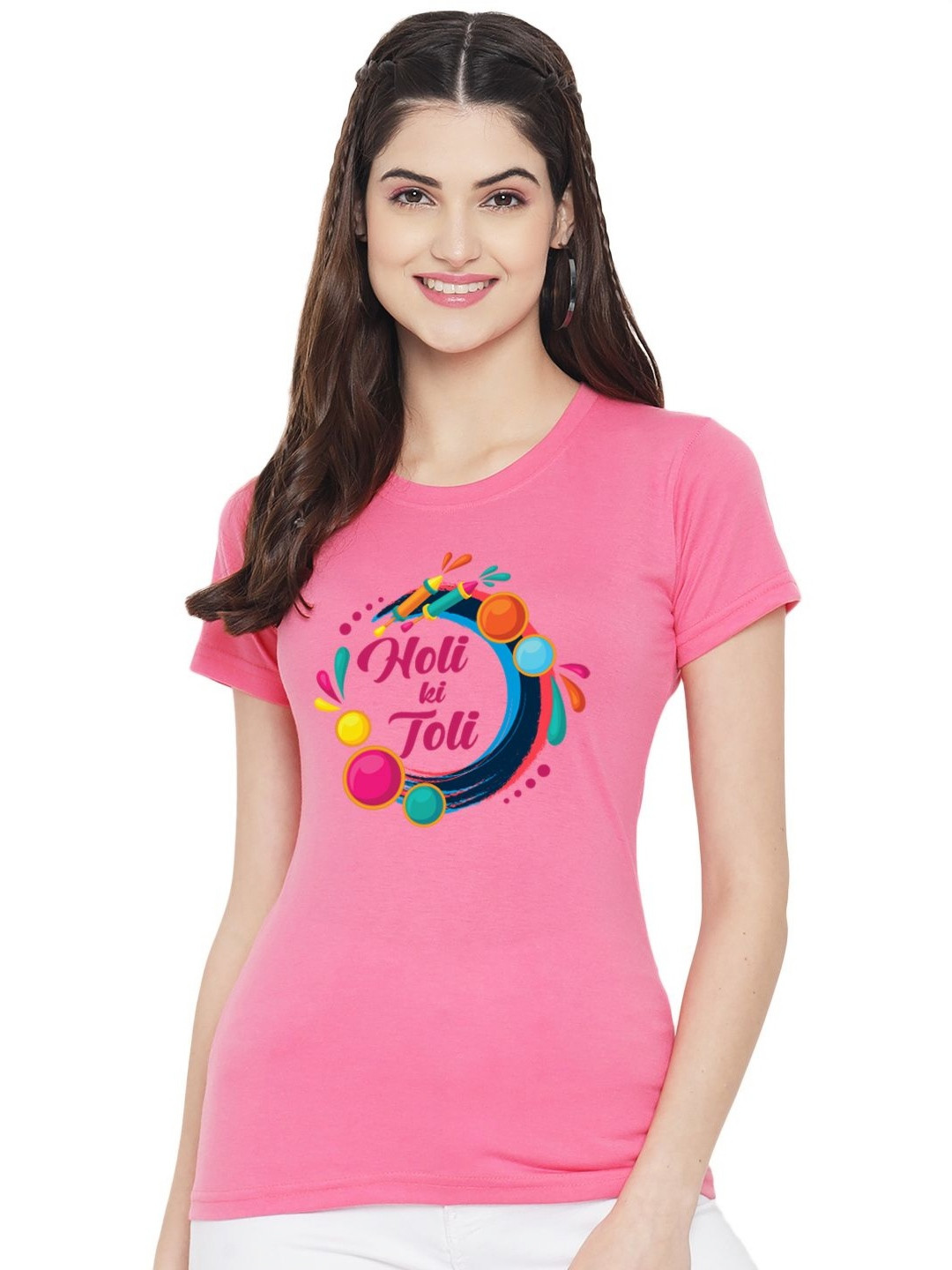 

FFLIRTYGO Women Graphic Printed Round Neck Cotton T-shirt, Pink