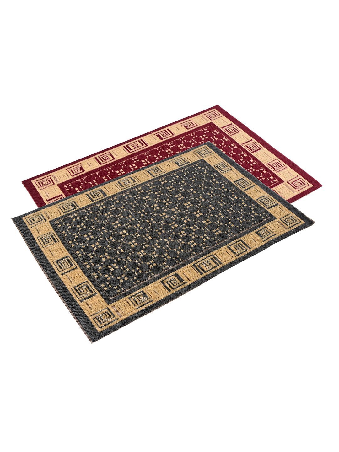 

Kuber Industries Grey & Maroon 2 Pieces Cross Tee Printed Rectangular Anti-Skid Doormats