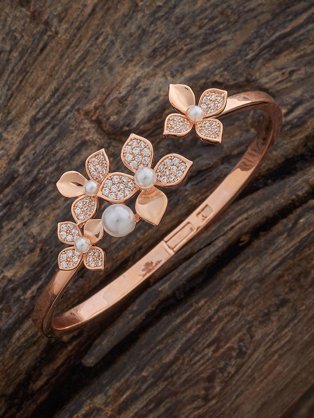 

Kushal's Fashion Jewellery Rose Gold-Plated Zircon-Studded Kada Style Bracelet