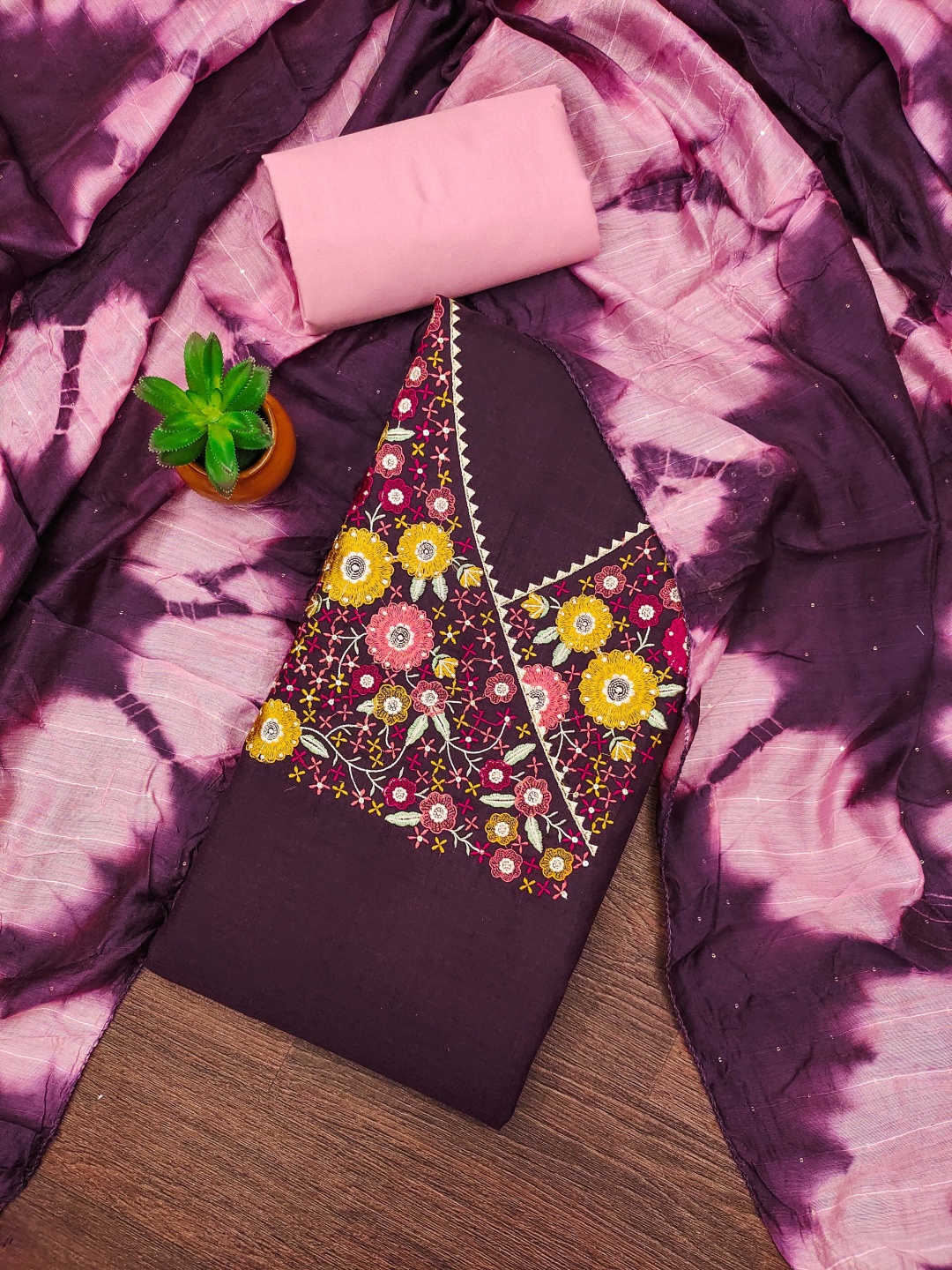 

HERE&NOW Floral Embroidered Unstitched Dress Material, Violet