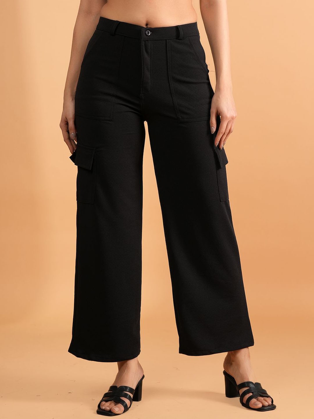 

BAESD Women Mid-Rise Loose Fit Easy Wash Cargos, Black