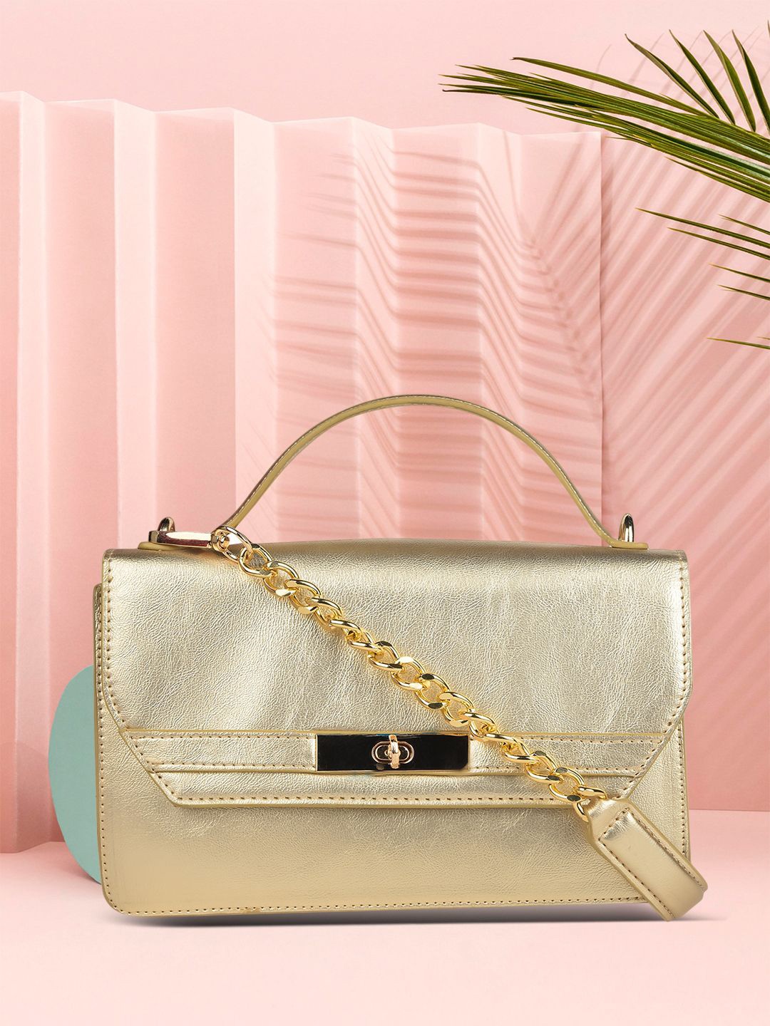 

Marie Claire Women Solid Structured Satchel Bag, Gold