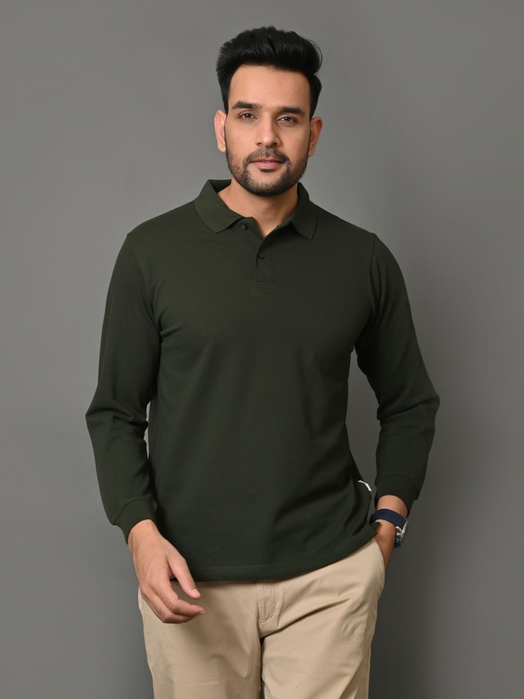 

ARBOUR Men Solid Polo Collar Cotton T-shirt, Olive