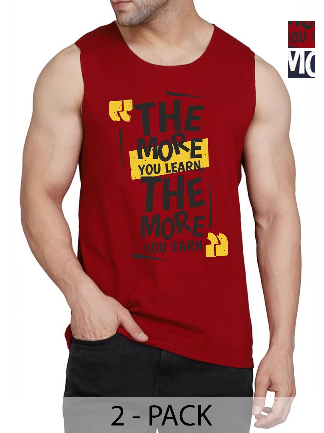 

WOOSTRO Men Pack Of 2 Typography Printed Round Neck Cotton Slim Fit T-shirts, Navy blue