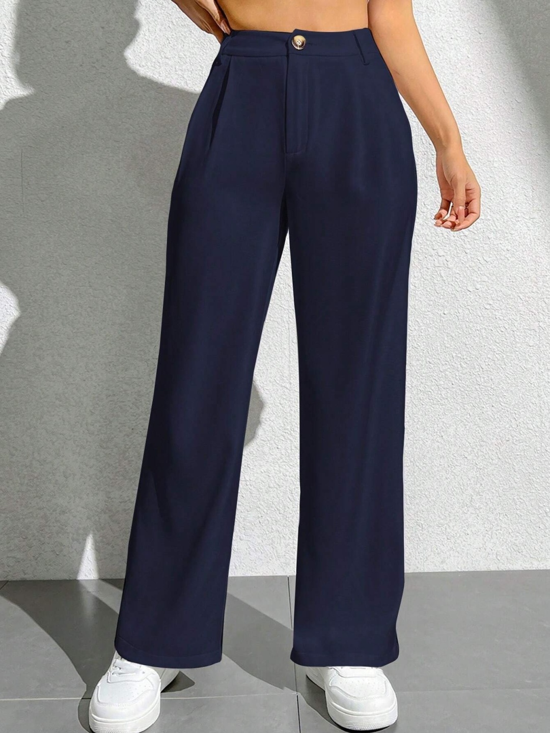 

FNOCKS Women Relaxed Loose Fit High-Rise Organic Cotton Wide Leg, Blue