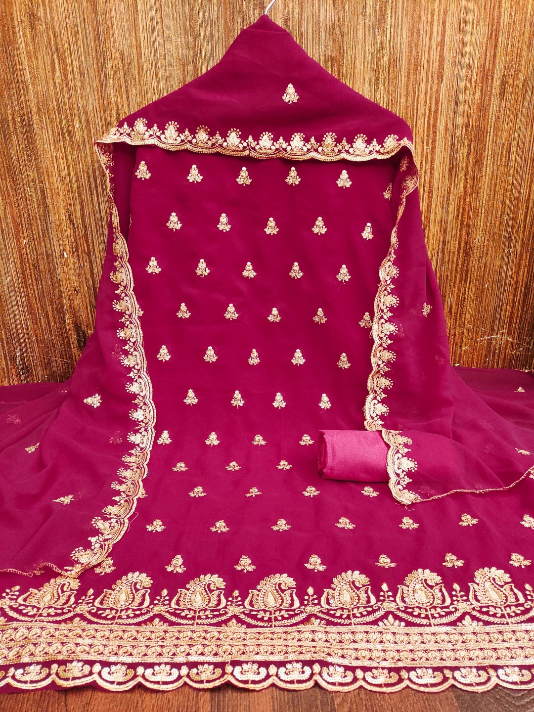 

HERE&NOW Floral Embellished Sequinned Organza Unstitched Dress Material, Pink