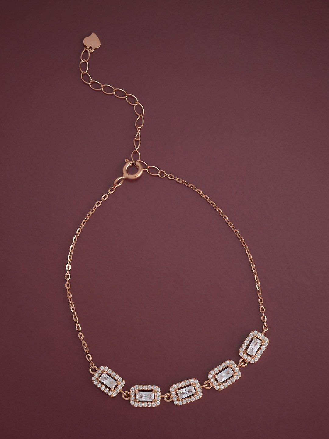 

Kushal's Fashion Jewellery 92.5 Sterling Silver Rose Gold-Plated CZ Studded Link Bracelet