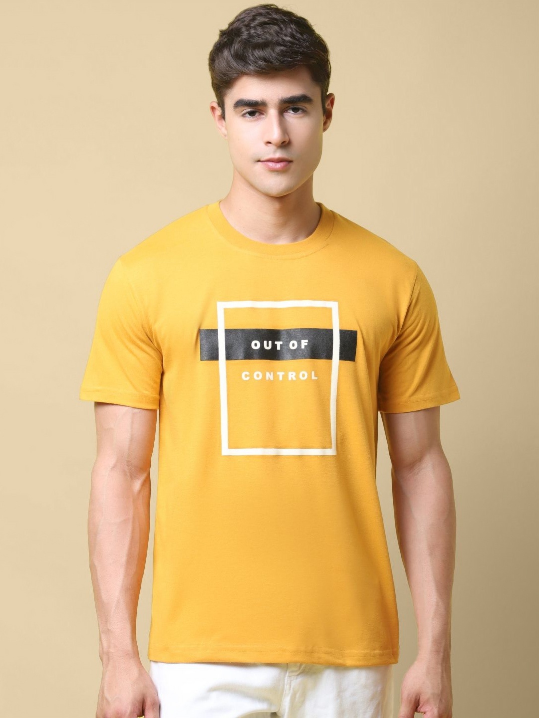 

SZN Men Graphic Printed Round Neck Cotton T-shirt, Yellow