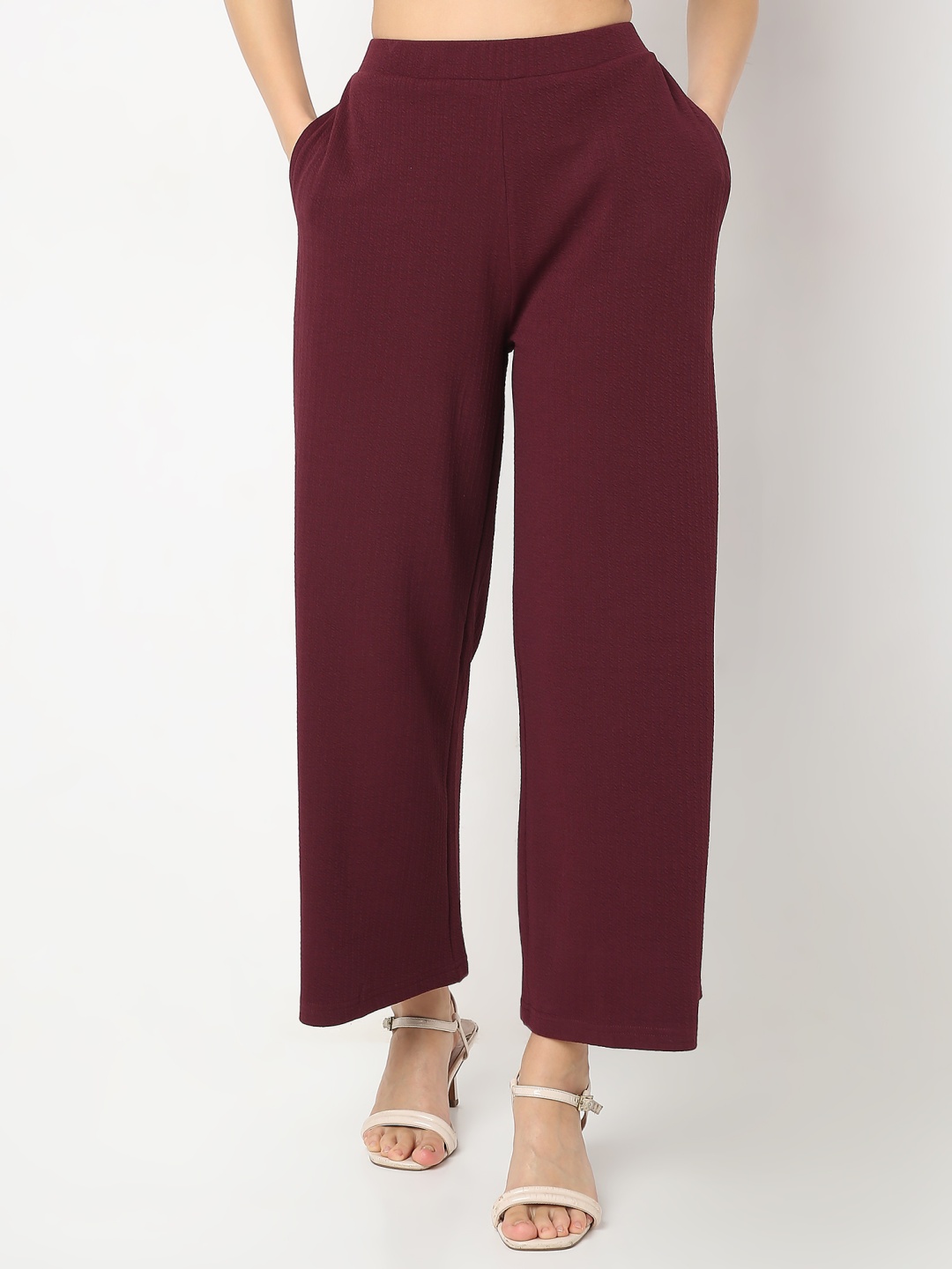 

Smarty Pants Women Relaxed Straight Leg Mom Fit Lint Free Pleated Trousers, Burgundy