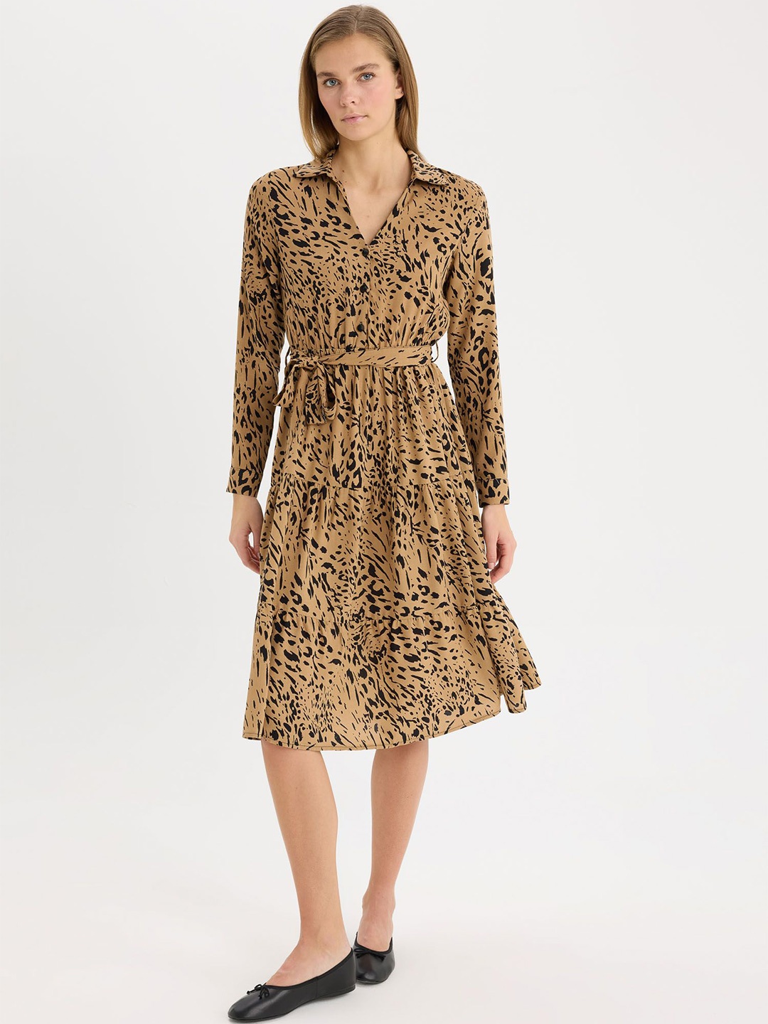 

DeFacto Animal Print Fit & Flare Dress, Na