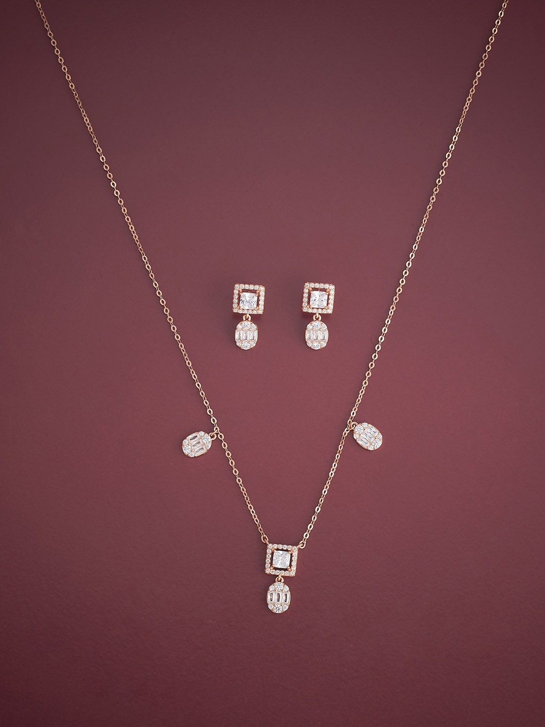 

Kushal's Fashion Jewellery Sterling Silver Rose Gold-Plated CZ Necklace & Earrings