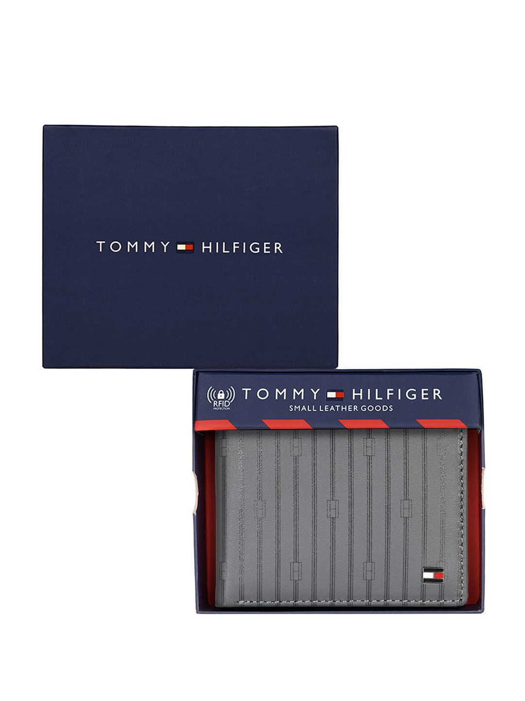 

Tommy Hilfiger Men Striped Leather Two Fold Wallet, Grey