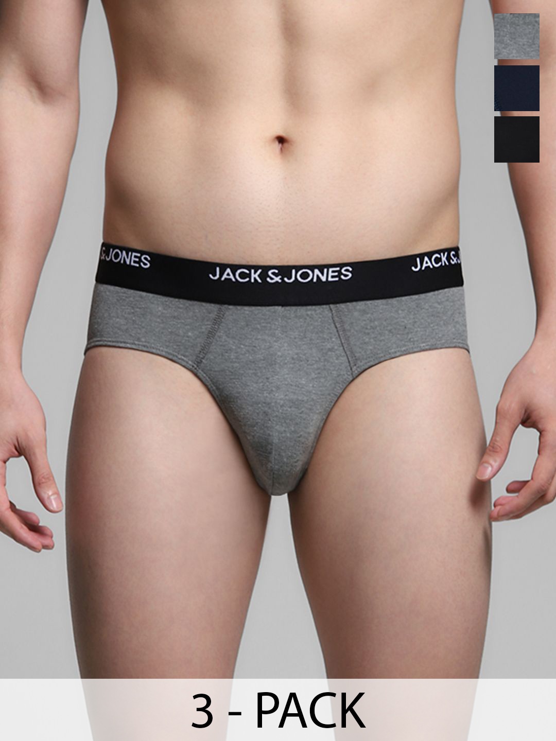 

Jack & Jones Men Pack Of 3 Mid-Rise Basic Briefs 61071100, Black