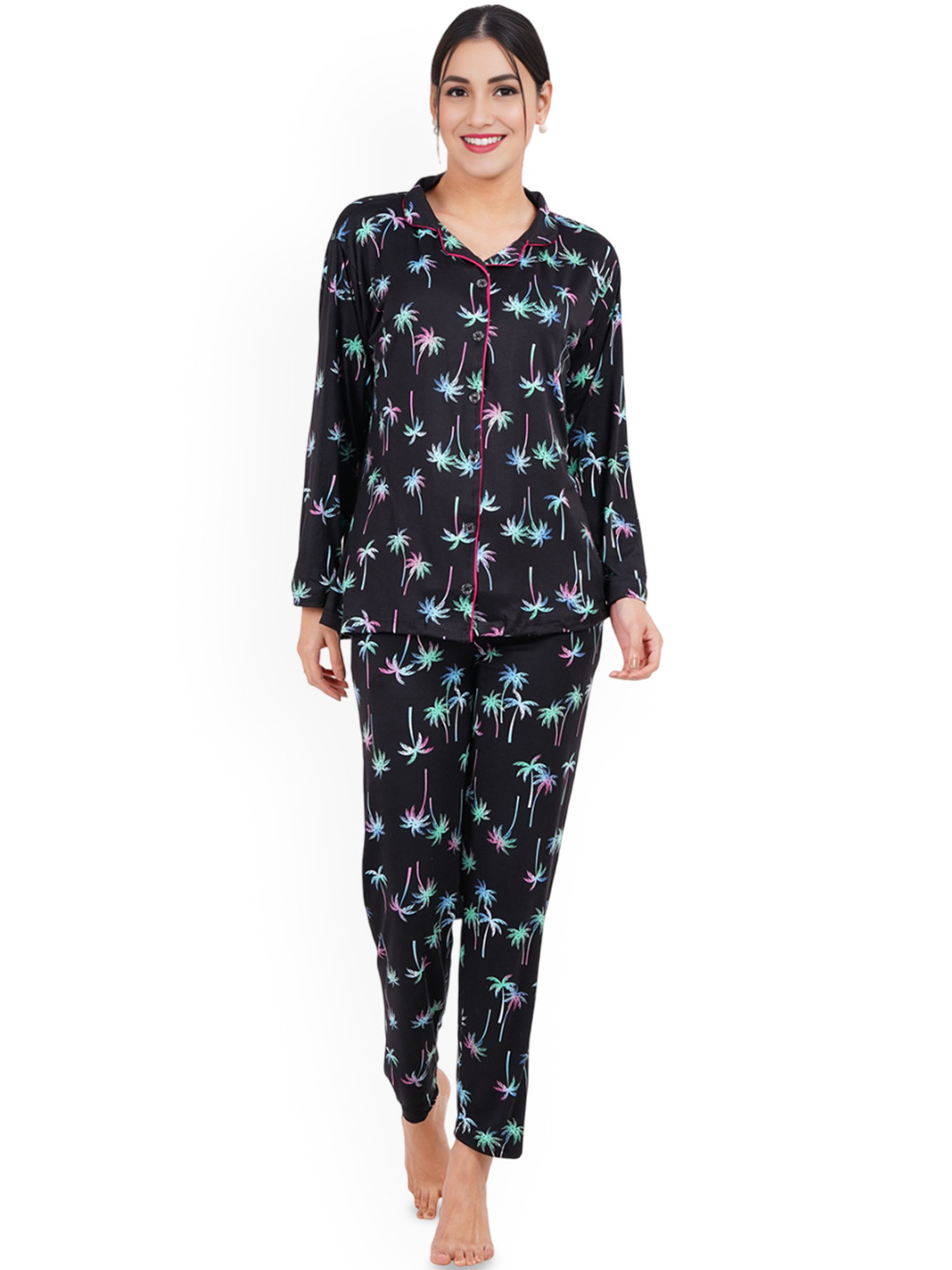 

Liigne Women Printed Night suit, Black
