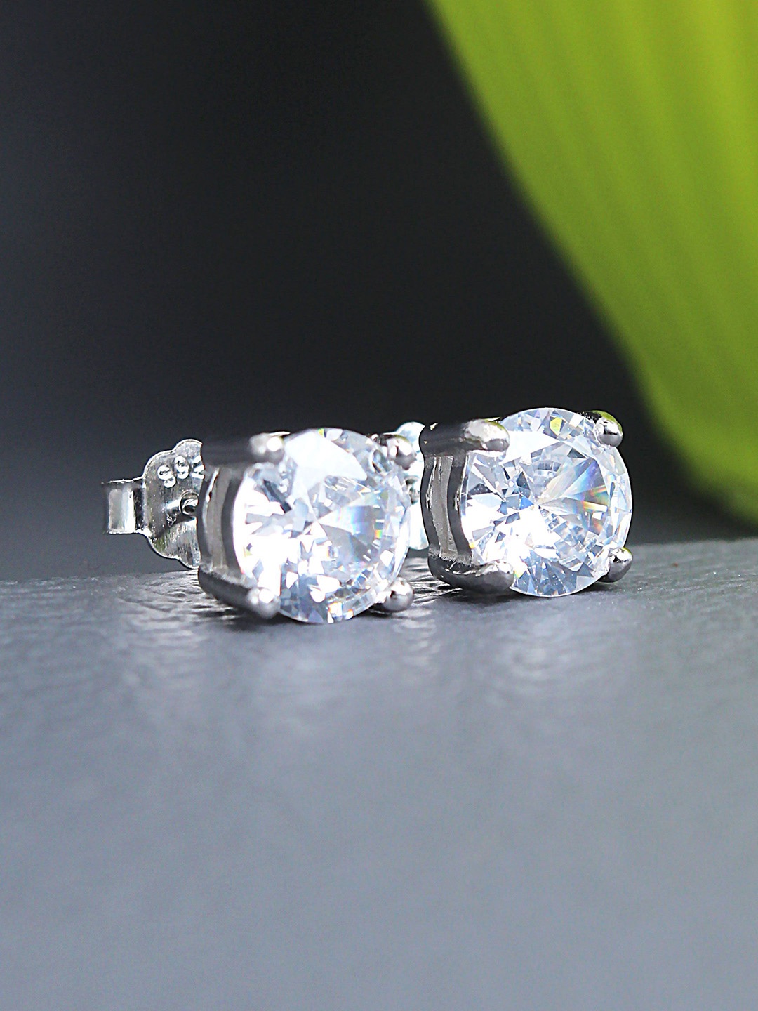 

DEVASHREE 925 Silver CZ Rhodium-Plated Cubic Zirconia Contemporary Studs