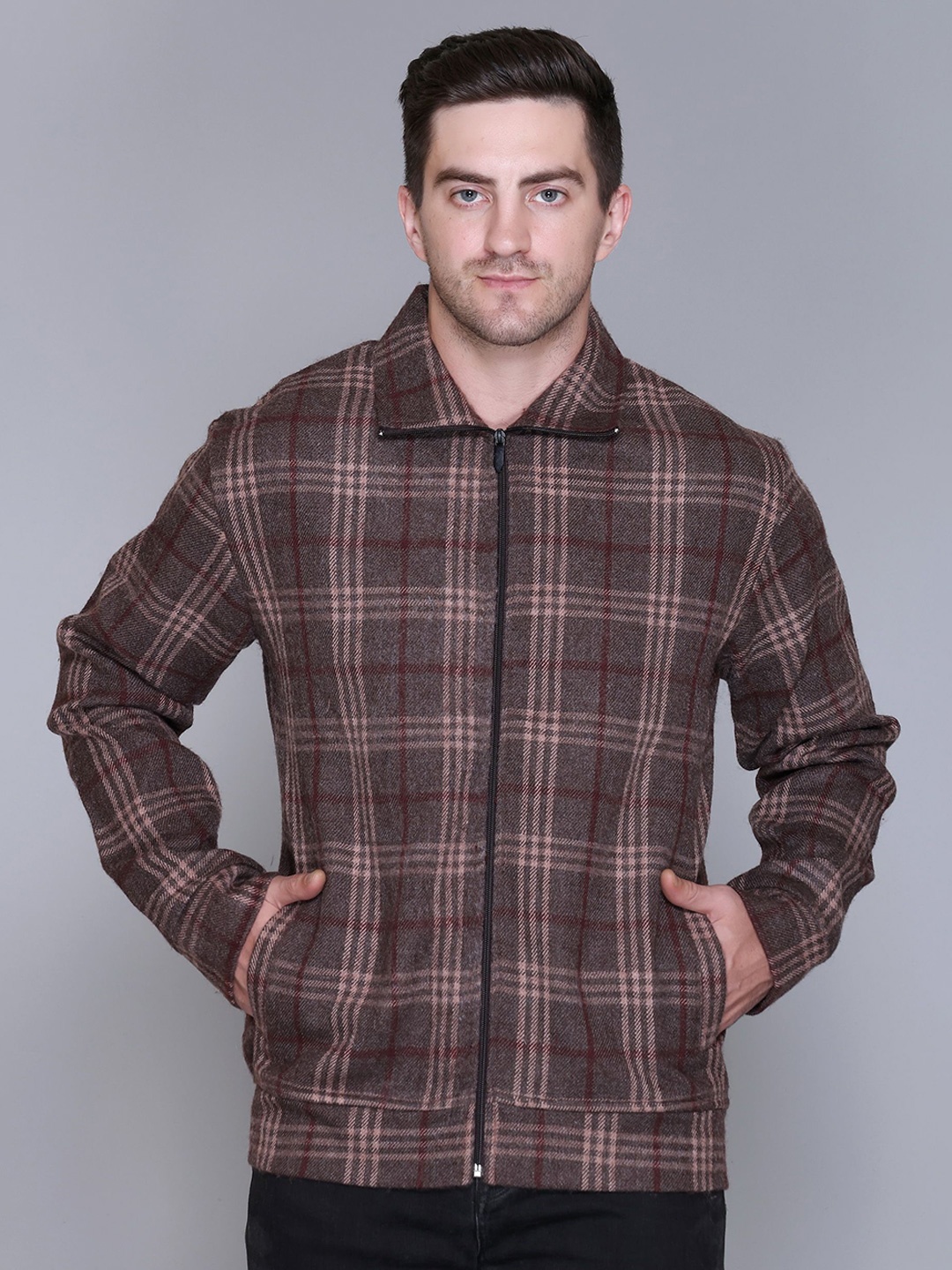 

PYRO SPIRIT Men Checked Cotton Sweatshirt, Coffee brown