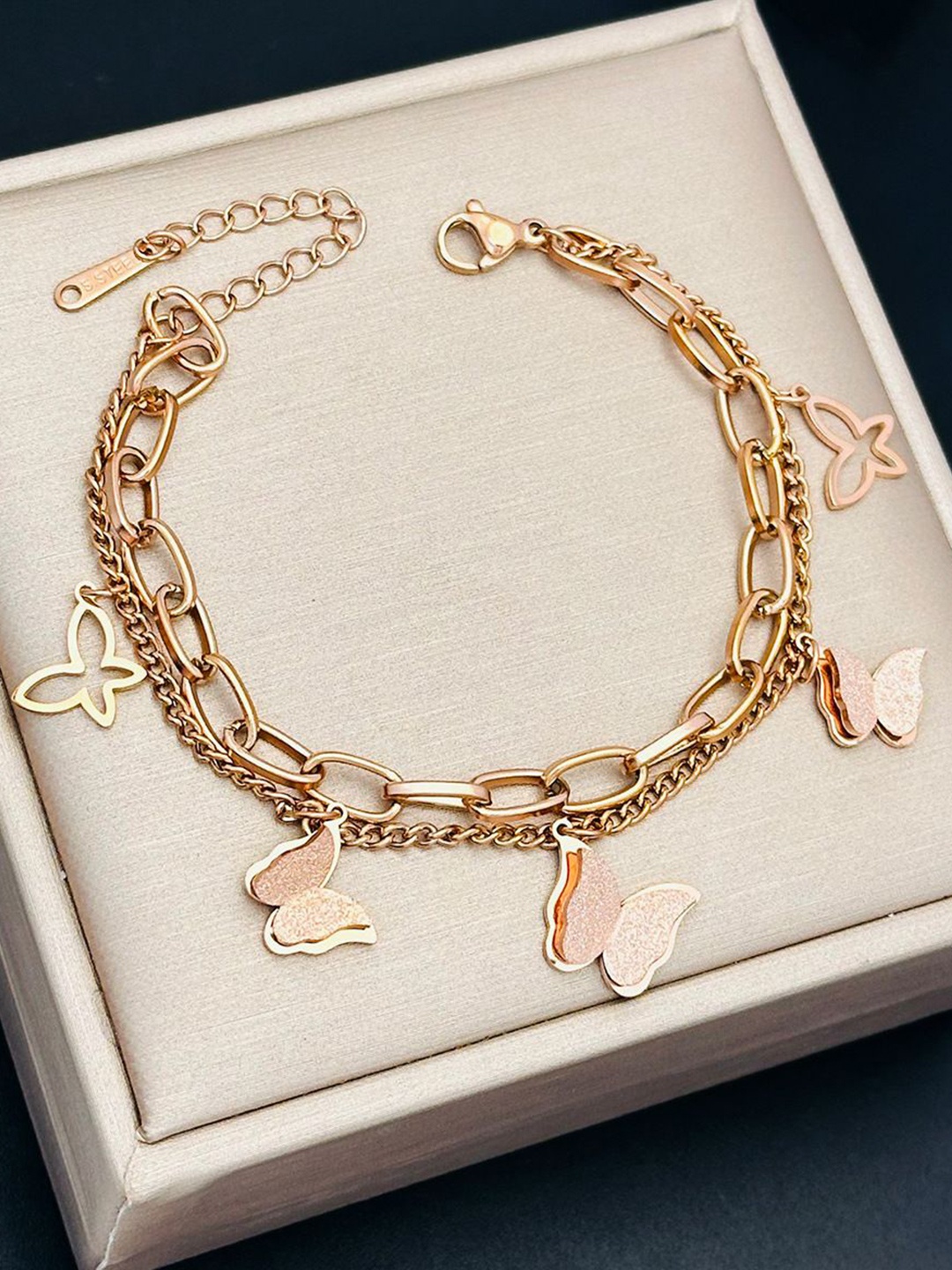 

Zabby Allen Stainless Steel Rose Gold-Plated Butterfly Charm Bracelet