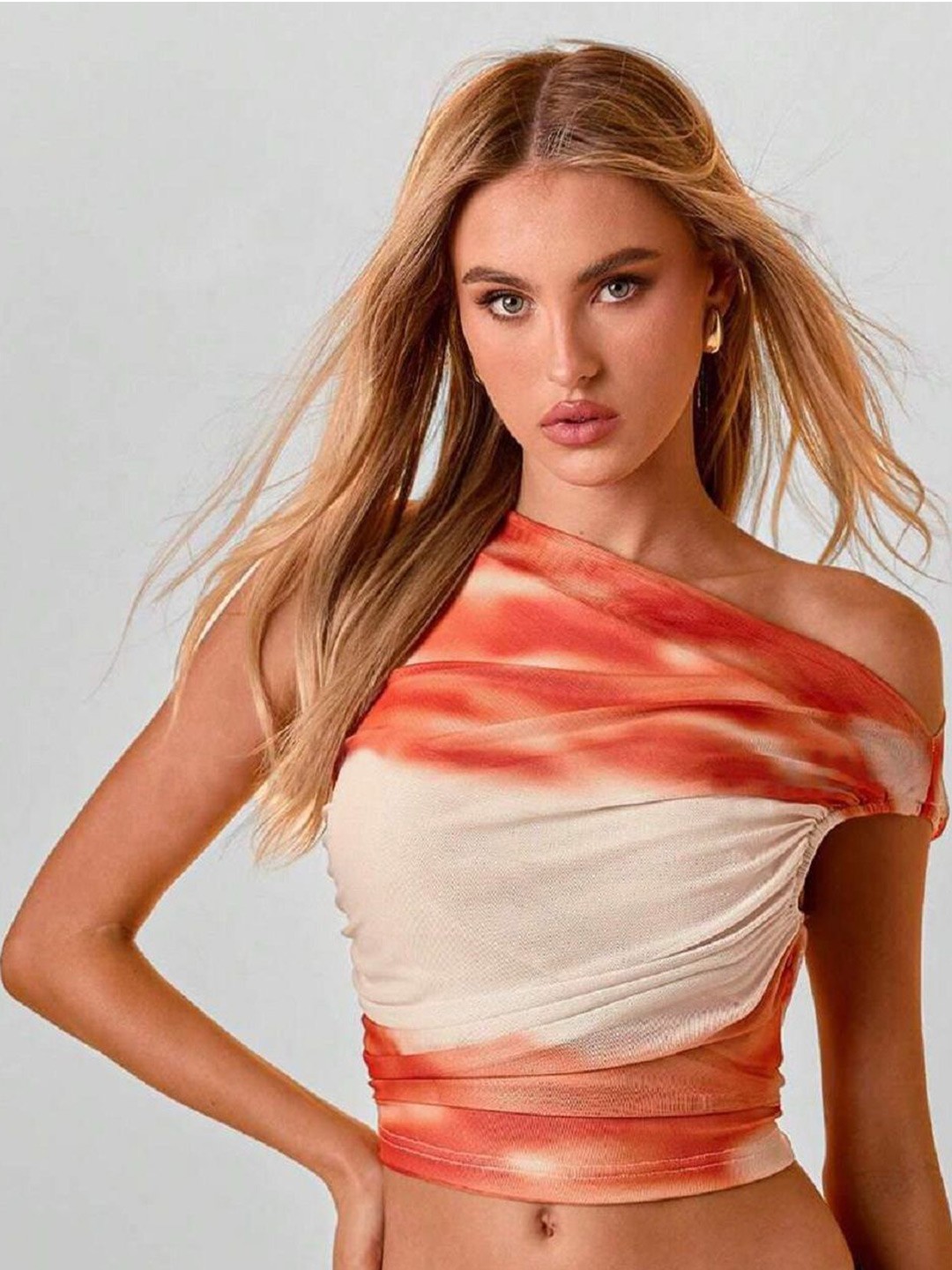 

KALINI Women Printed Crop Top, Orange