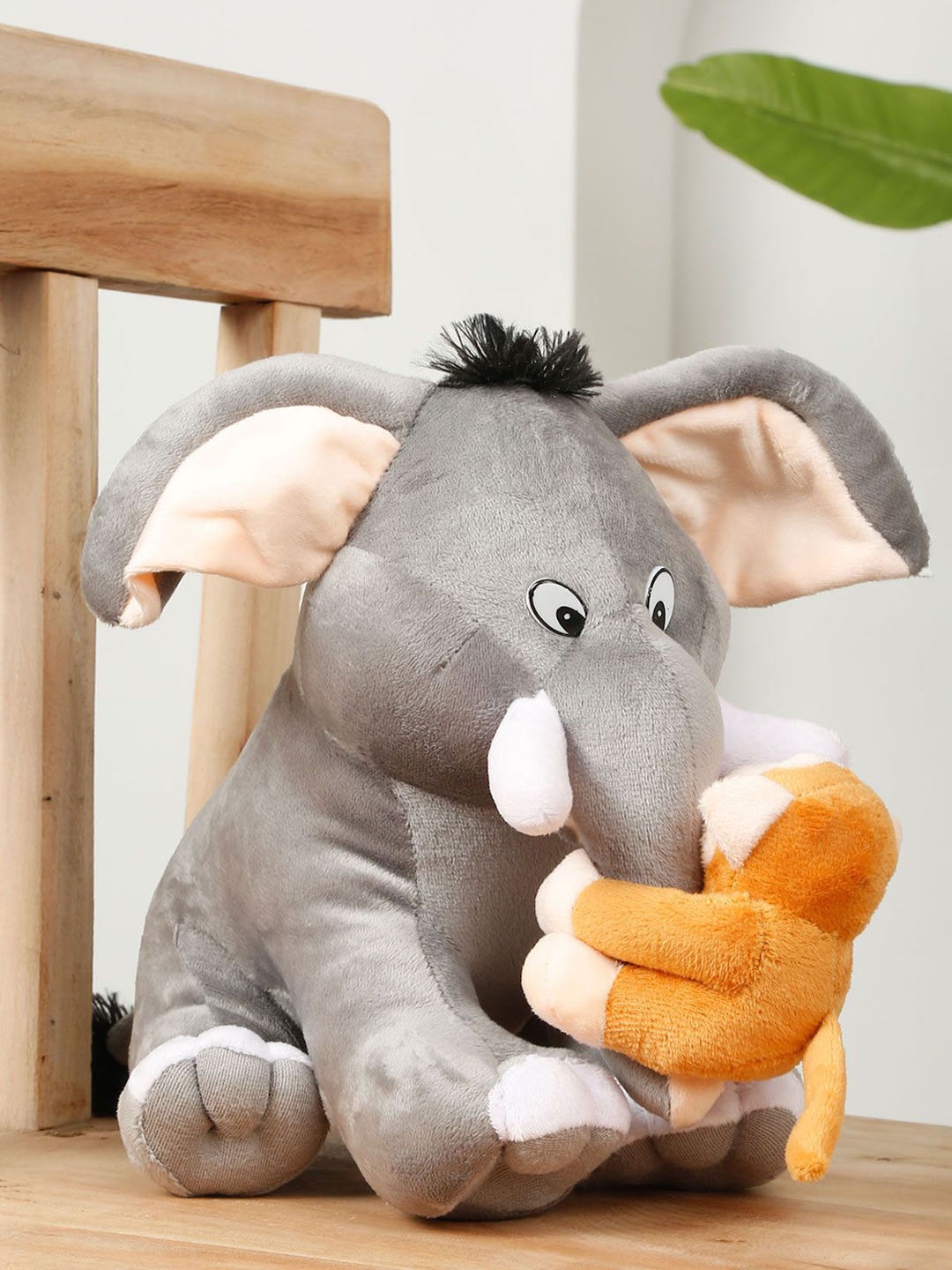 

LITTLE GINNIE Cotton 2-in-1 Elephant Monkey Soft Toy, Grey
