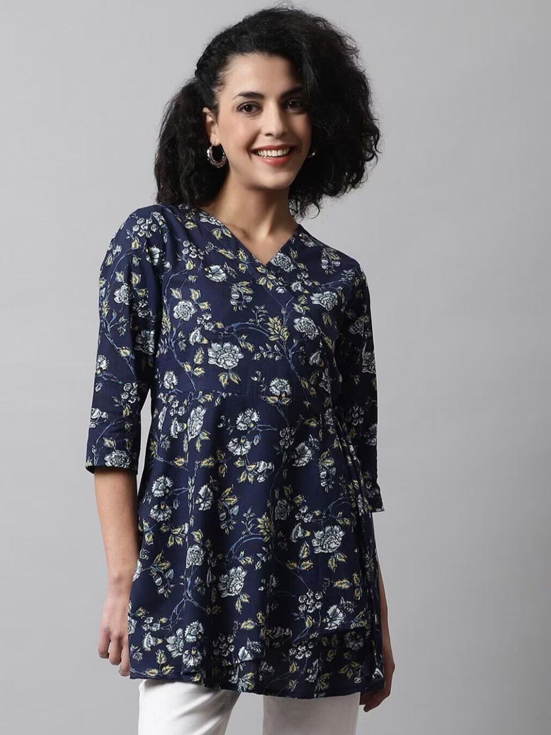 

Rangun Floral Print Wrap Top, Blue