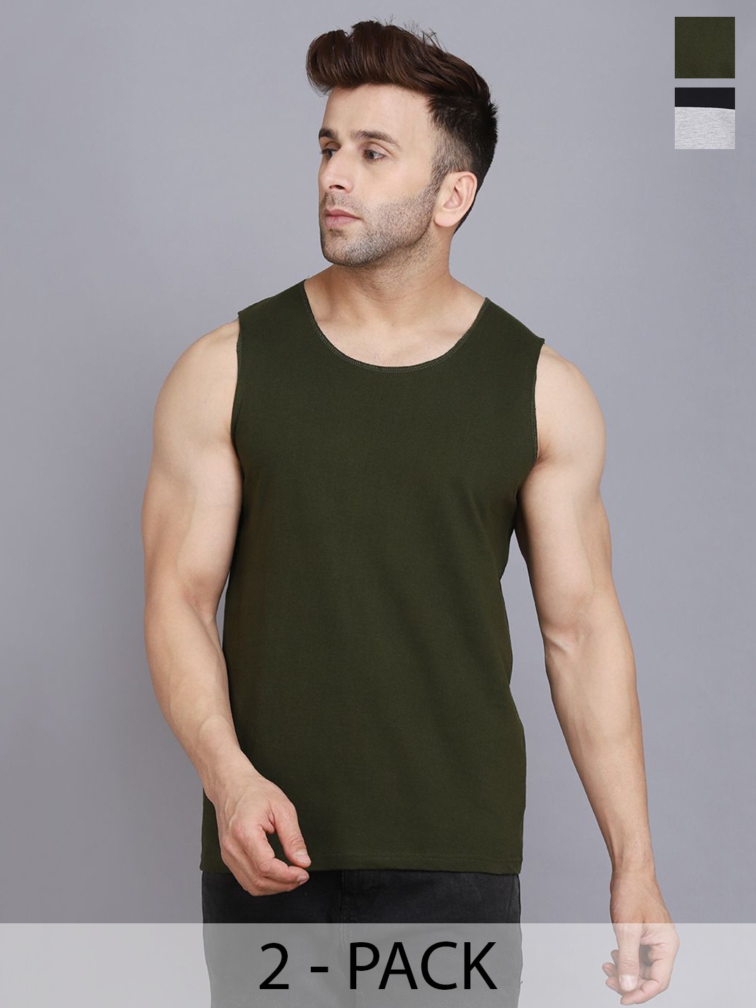 

Woostro Pack Of 2 Cotton Gym Vest, Olive