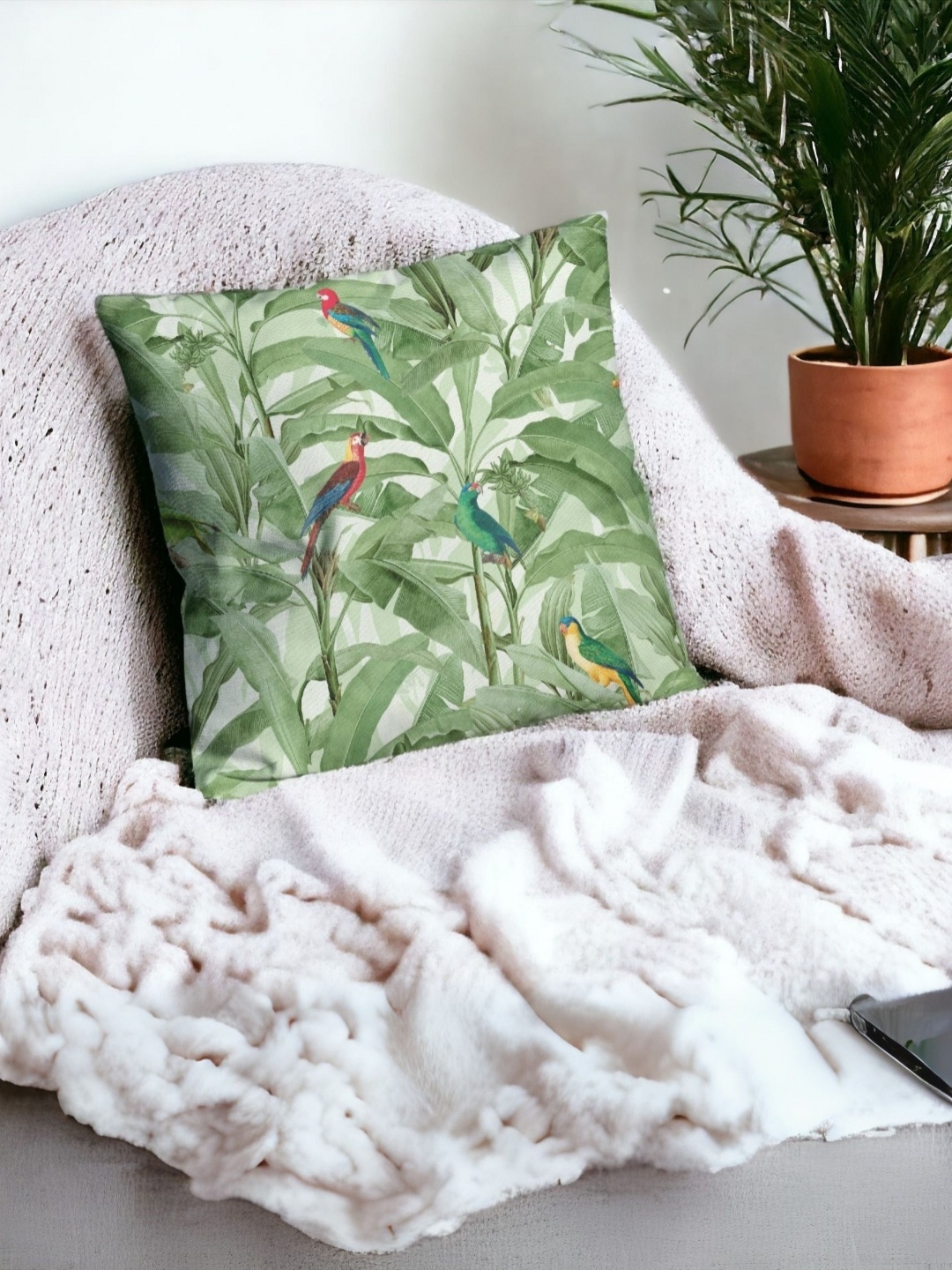 

LUSHLYF Green And White Floral Velvet Square Cushion Covers