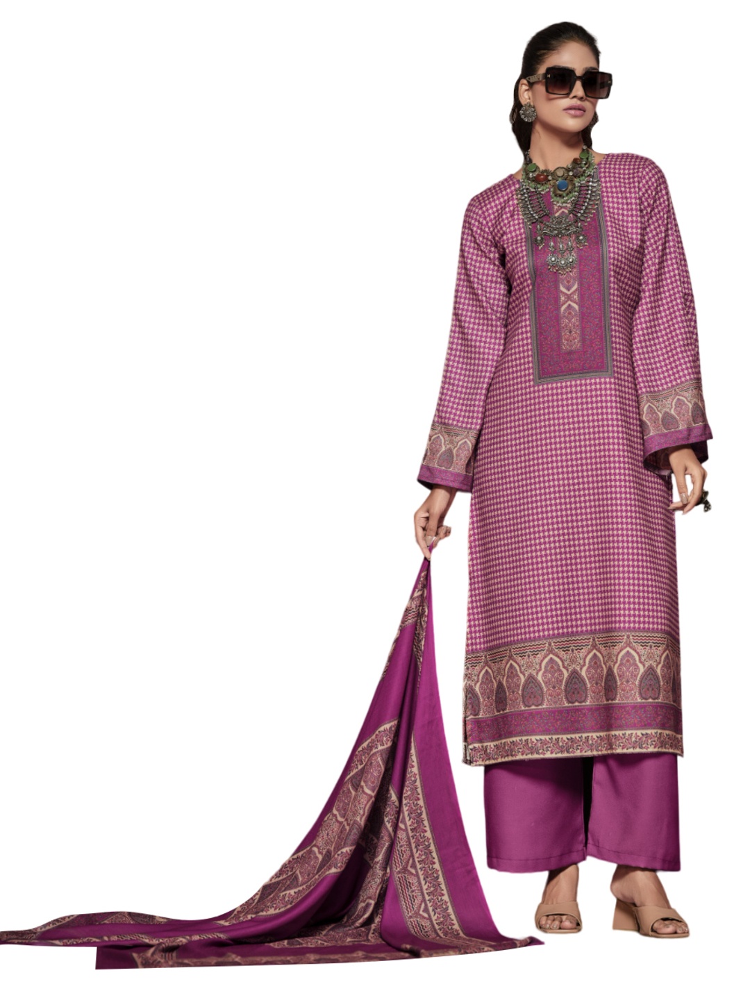 

DRAVINAM Trends Woven Design Pashmina Unstitched Dress Material, Pink