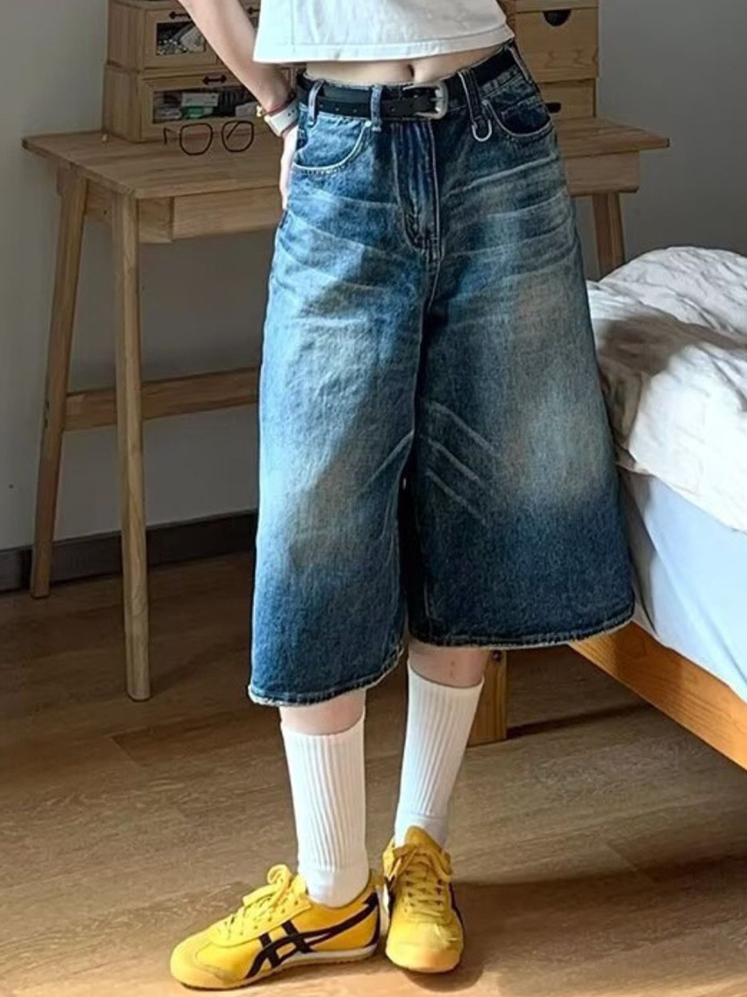 

HERE&NOW Women Loose Fit Modal Denim Shorts, Blue