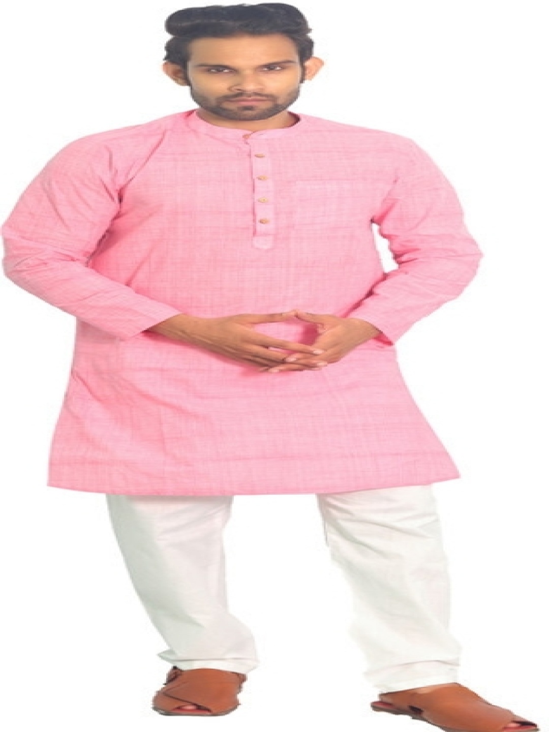 

House of Aqss Mandarin Collar Pure Cotton Straight Kurta And Pyjamas, Pink