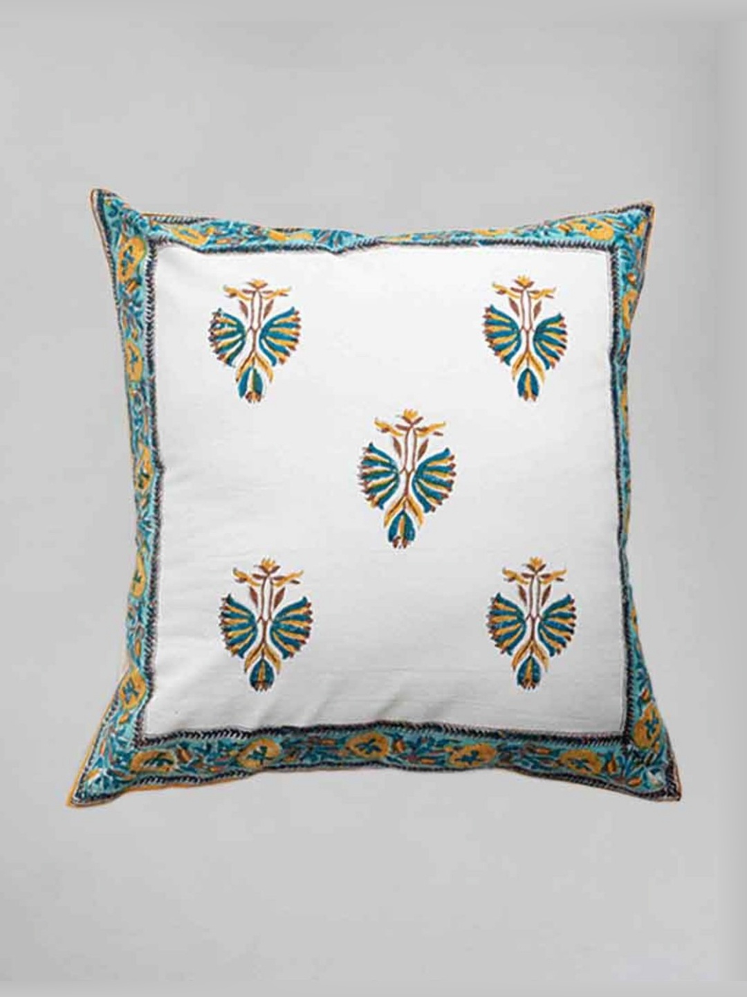 

ARAVALII White & Blue Floral Printed Cotton Square Cushion Covers