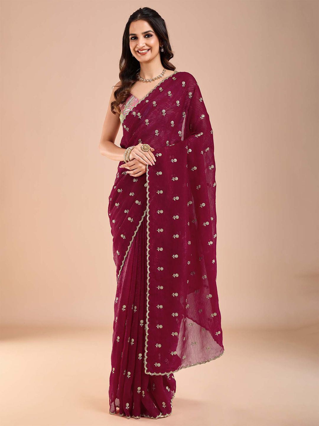 

Anouk Embellished Sequinned Tissue Saree, Magenta