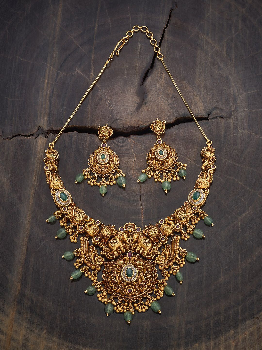 

Kushal's Fashion Jewellery Copper Ruby-Green Gold-Plated Antique Necklace