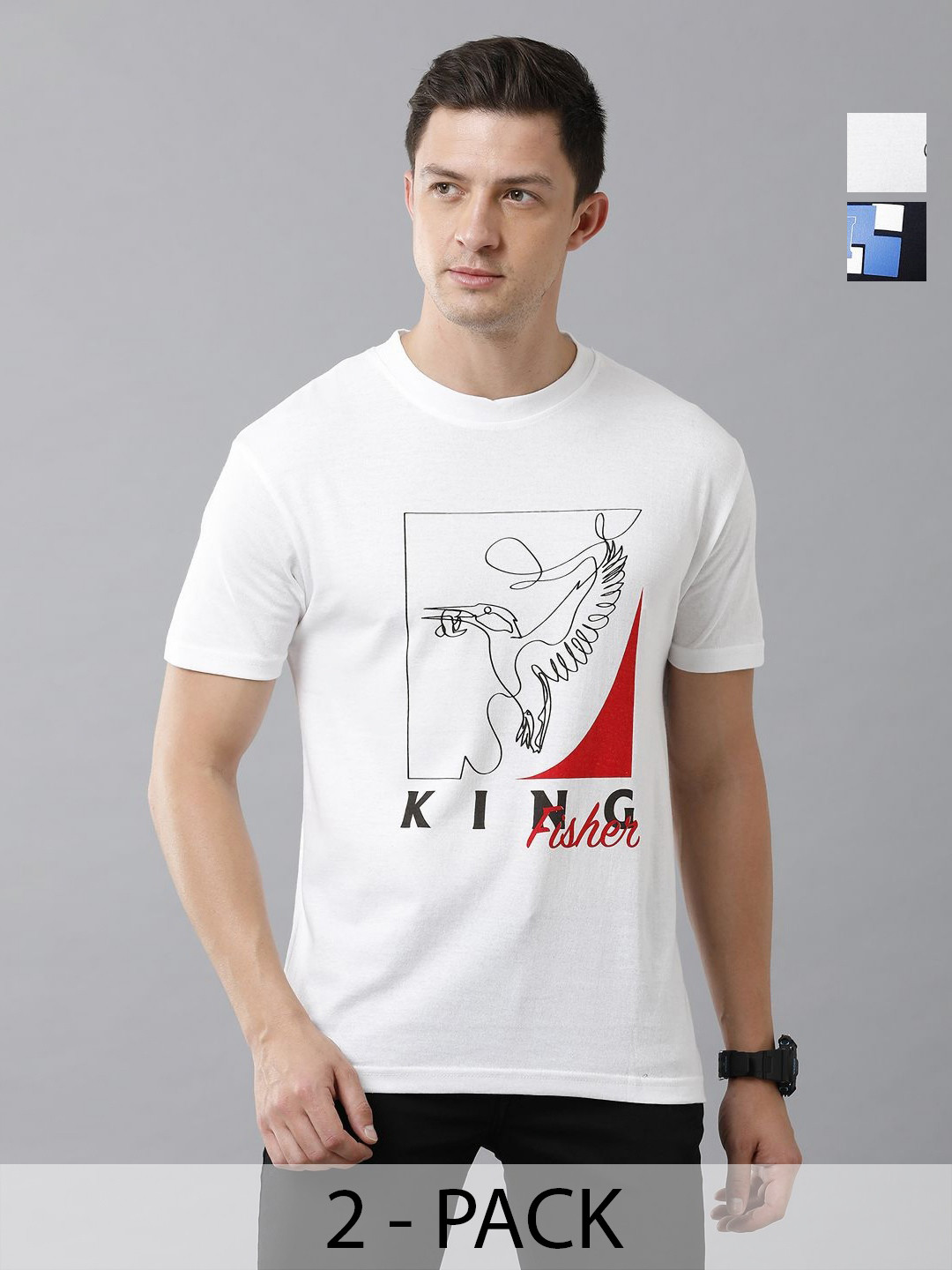 

Moda Rapido Men Pack Of 2 Graphic Printed Round Neck Regular Fit Cotton T-shirts, White