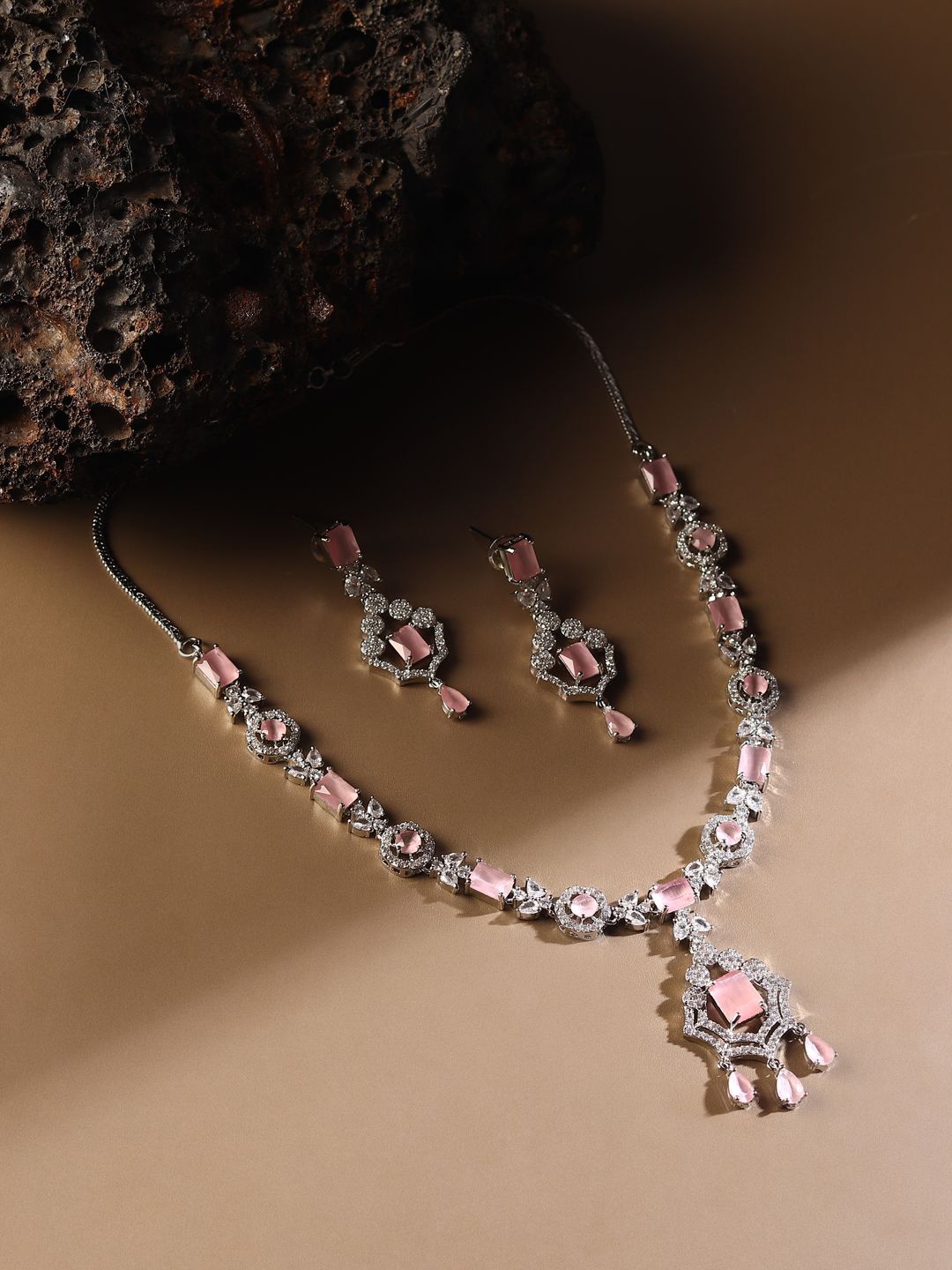 

RHOSYN Rhodium-Plated Cubic Zircon-Studded Party Jewellery Set, Silver