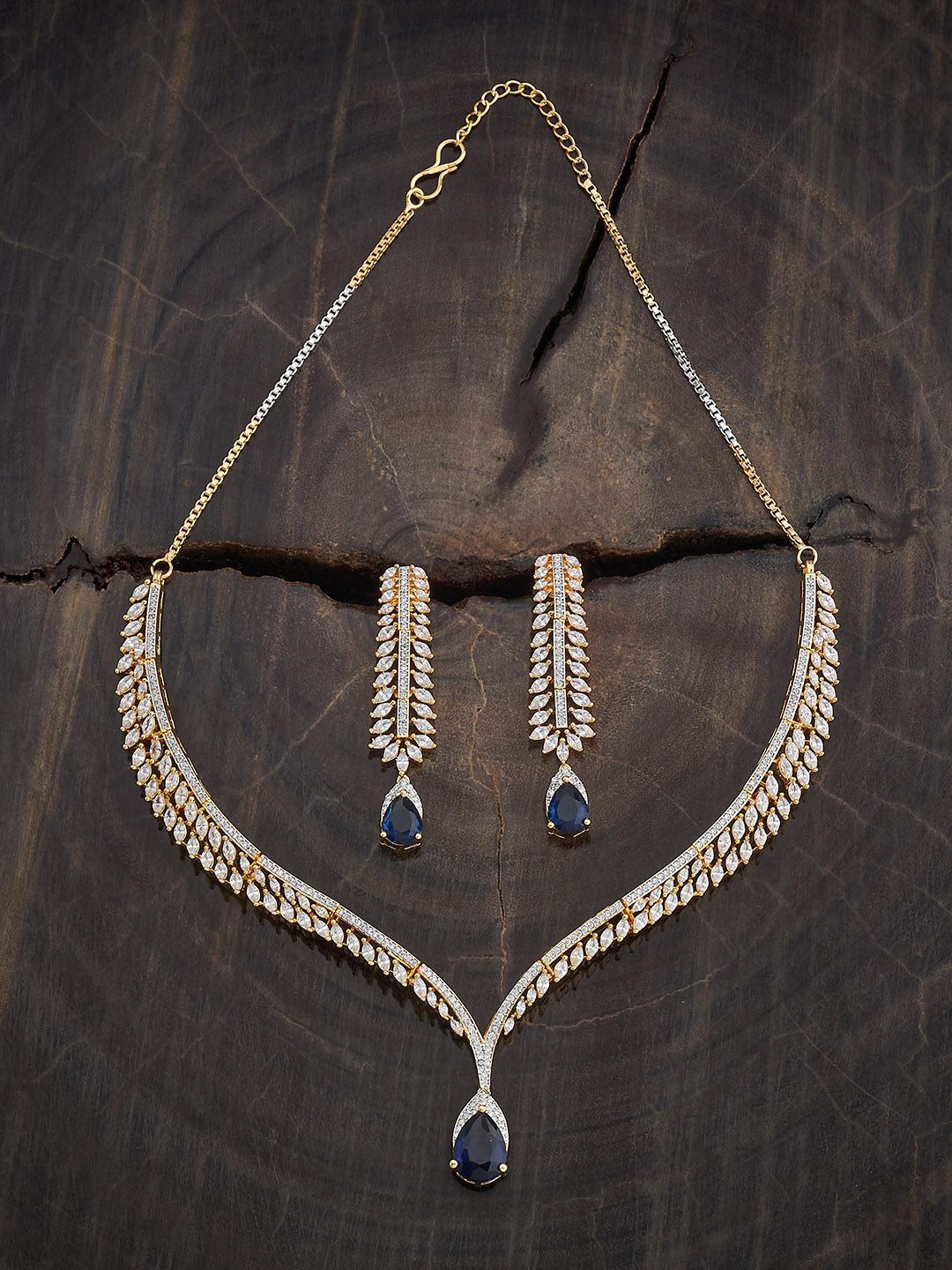 

Kushal's Fashion Jewellery Gold-Plated CZ Studded Necklace & Earrings