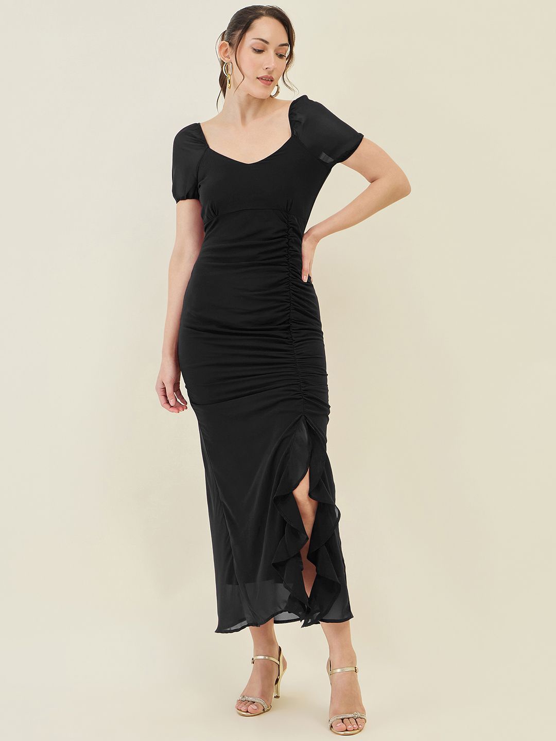 

aayu Ruffled Georgette Maxi Dress, Black