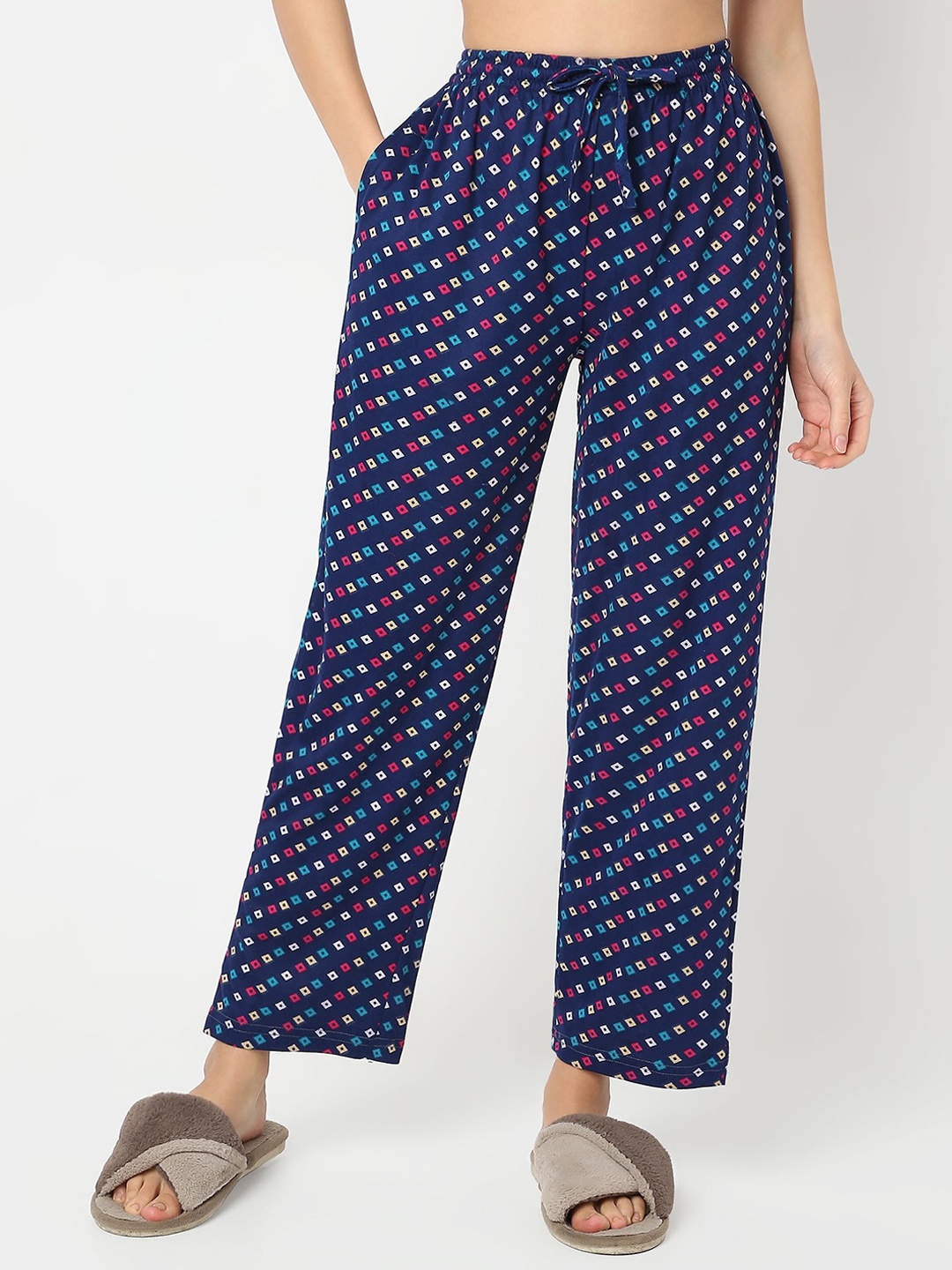 

Smarty Pants Women Geometric Printed Cotton Lounge Pants, Blue