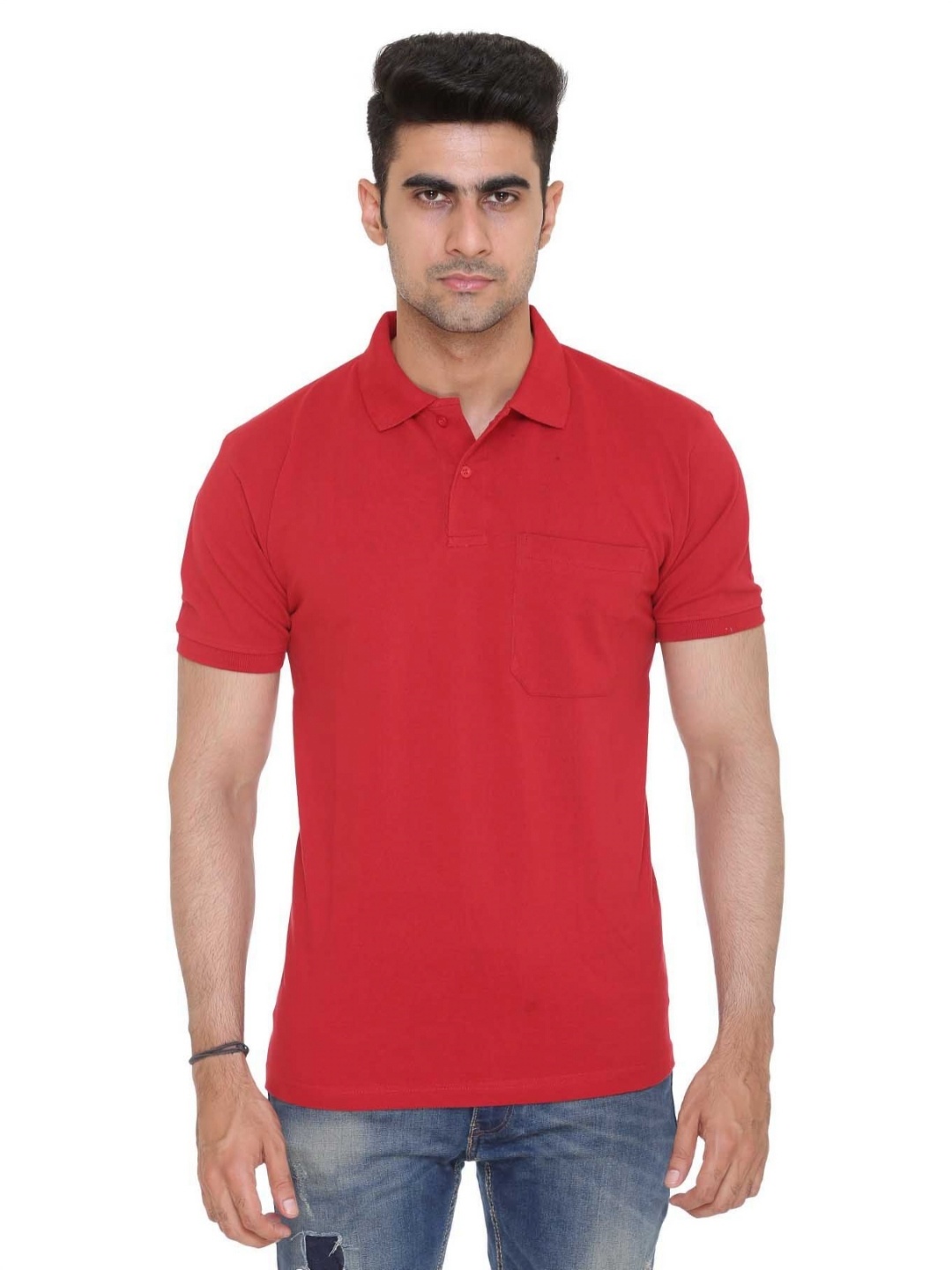 

Colors and Blends Men Solid Polo Collar Cotton T-shirt, Red