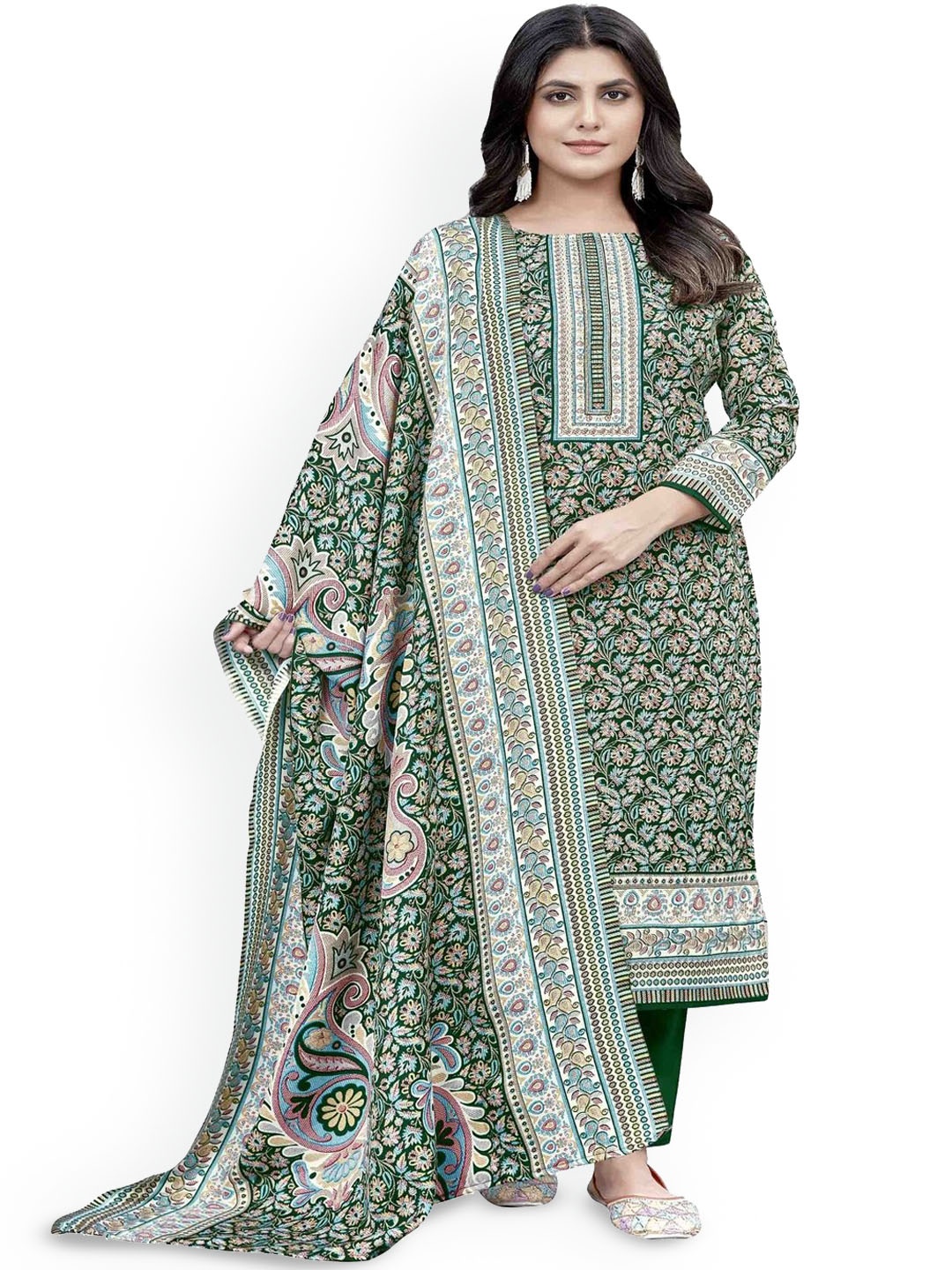 

DRAVINAM Trends Floral Printed Unstitched Dress Material, Green