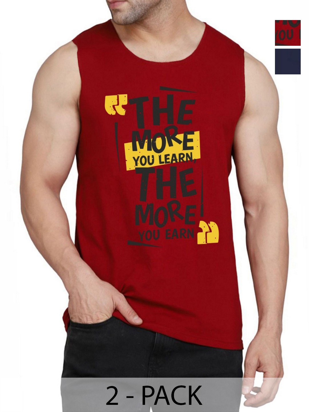 

WOOSTRO Men Pack Of 2 Typography Printed Round Neck Cotton Slim Fit T-shirts, Navy blue