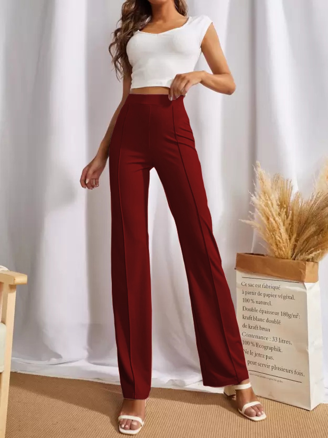

KASHIAN Women Relaxed Fit High-Rise Trouser, Maroon