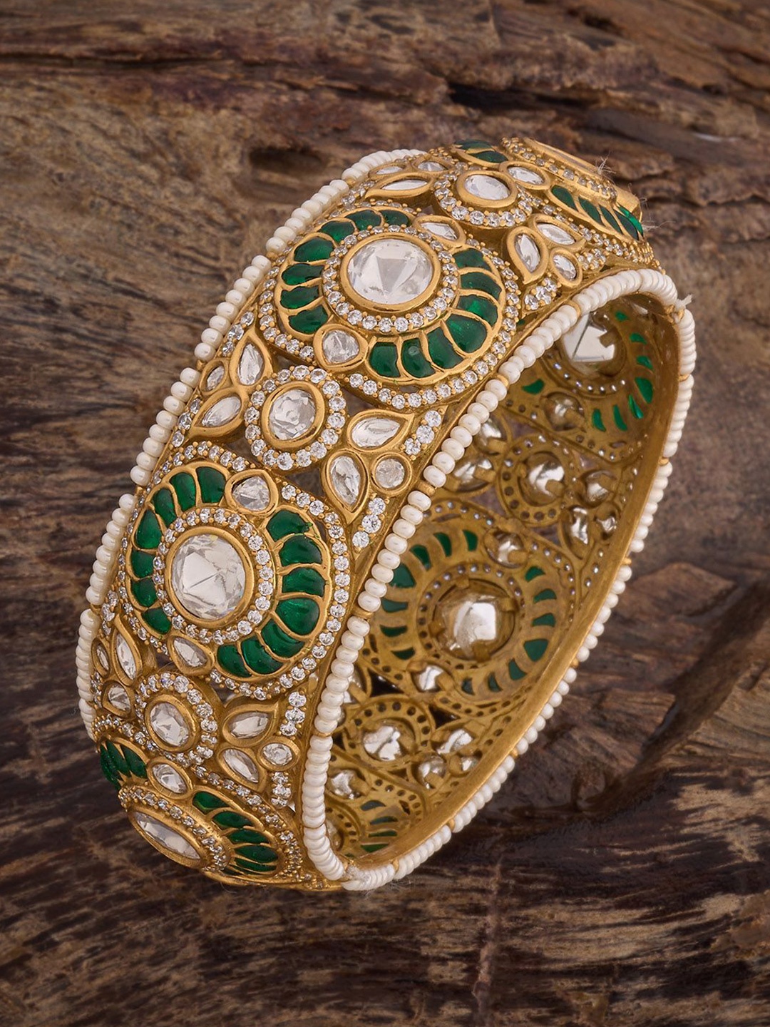 

Kushal's Fashion Jewellery Victorian-Plated Kundan-Studded Bangle, Gold