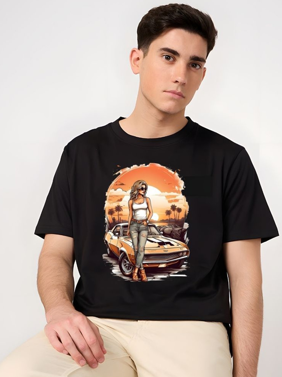 

Moda Rapido Men Graphic Printed Round Neck Cotton T-shirt, Black