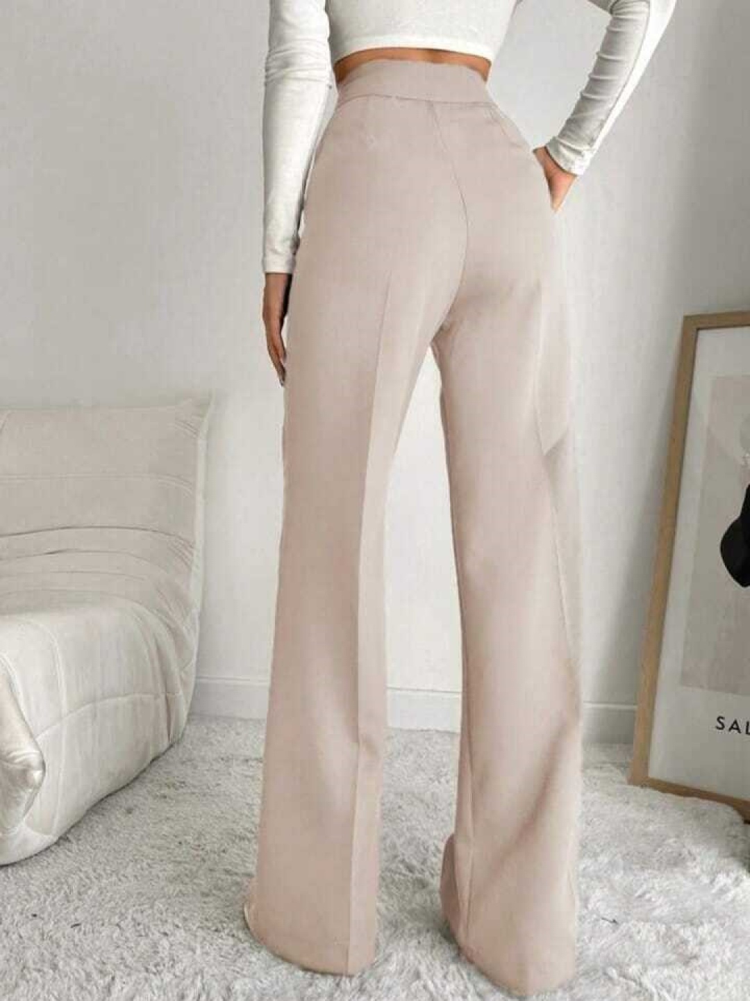 

Next One Women Smart Straight Fit High-Rise Easy Wash Pleated Korean Pants, Beige