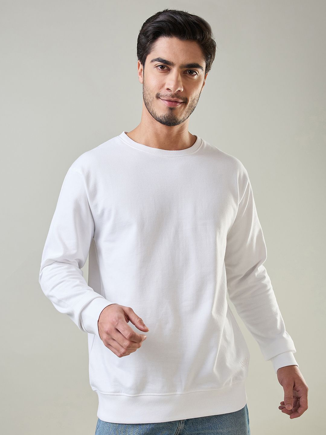 

Supa Men Round Neck Pullover Cotton Sweatshirt, White