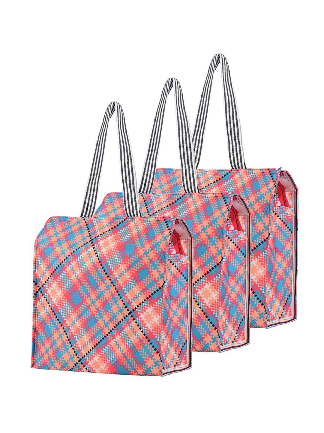 

Kuber Industries Set of 3 Checked Lunch bags Travel Accessory, Orange