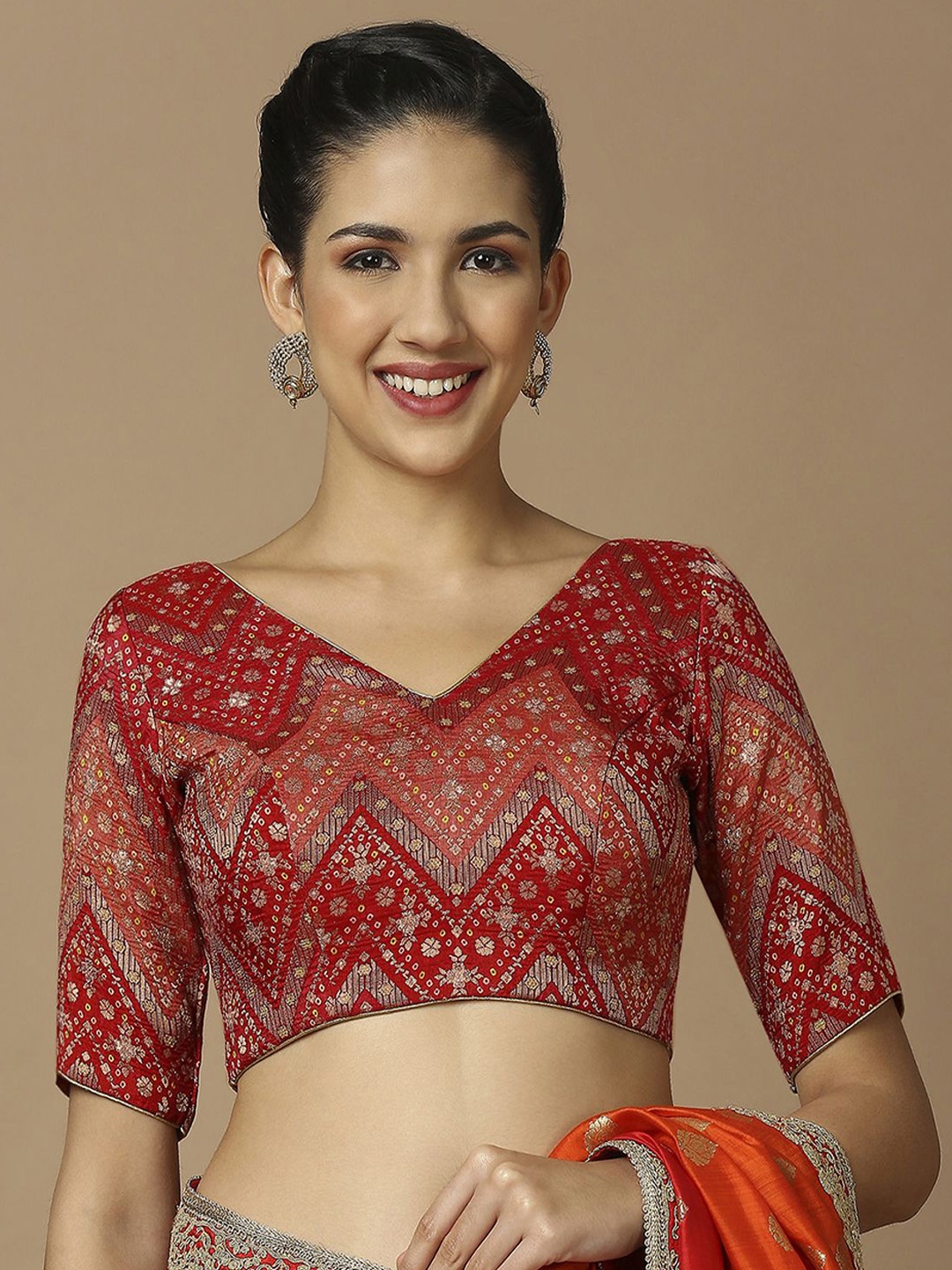 

Mmore Woven Design Saree Blouse, Red