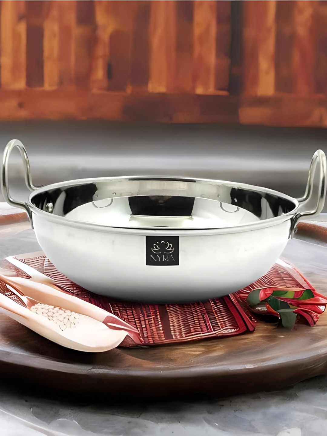

Nyra Kitchenware Silver-Toned Stainless Steel Serving Kadhai