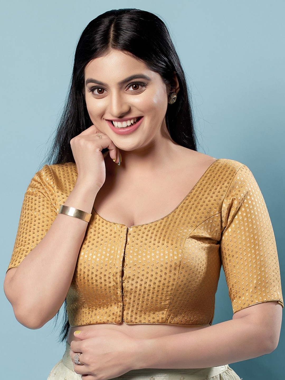 

Mmore Woven Design Saree Blouse, Gold