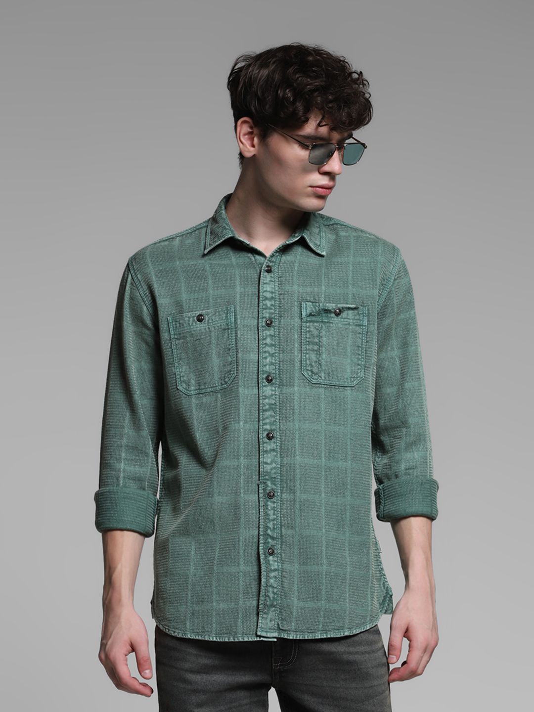 

Jack & Jones Men Spread Collar Checked Cotton Casual Shirt, Green